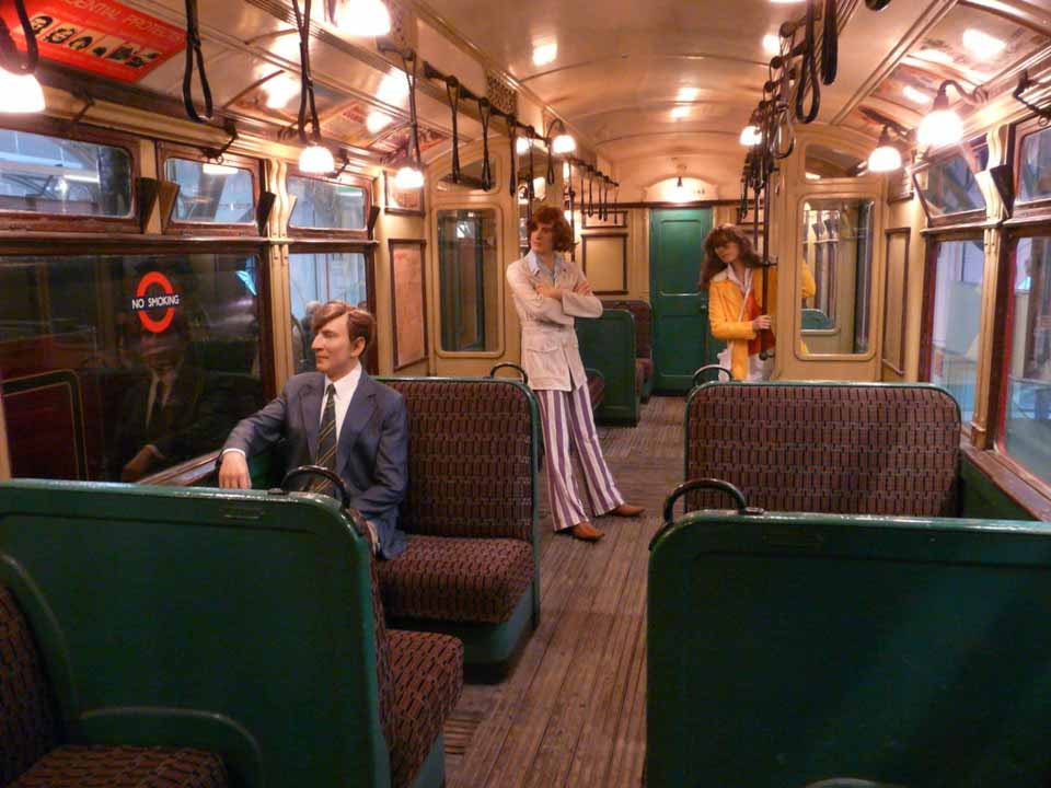 Inside a train at the London Transport Museum